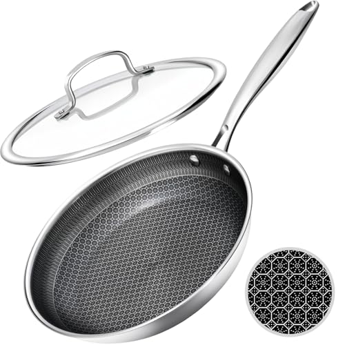 USELUCK Nonstick Frying Pans with Lid,8-Inch Non stick Skillet with Honeycomb Surface,Dishwasher-Friendly,Oven-Safe,PFAS-Free,Compatible with All Cooktops. - Image 1
