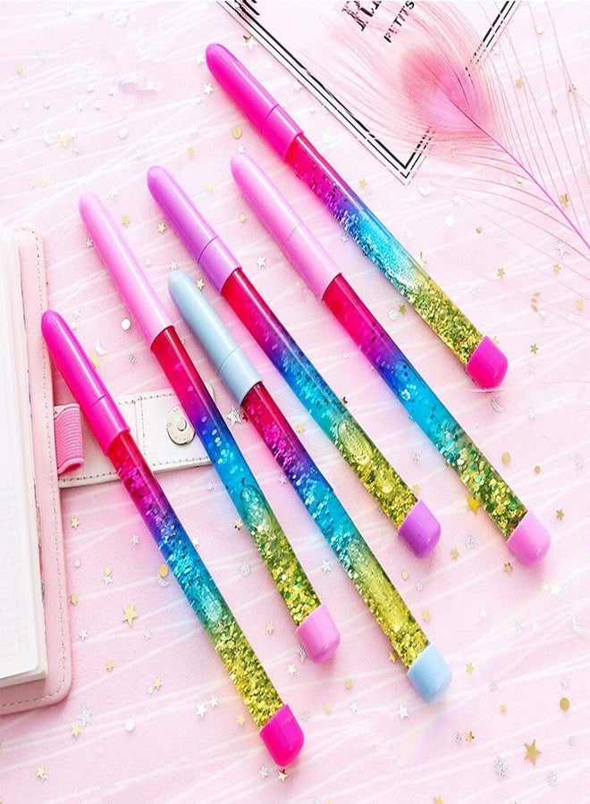 queenland 4 Pack Bling Rainbow Liquid Sand Gel Ink Pen Glitter Fairy Stick Ballpoint Pen Crystal Pens Rollerball Pens Student Pens for Gift Stationery School Office Supplies (Blue Ink) - Image 2