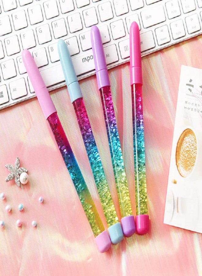 queenland 4 Pack Bling Rainbow Liquid Sand Gel Ink Pen Glitter Fairy Stick Ballpoint Pen Crystal Pens Rollerball Pens Student Pens for Gift Stationery School Office Supplies (Blue Ink) - Image 1
