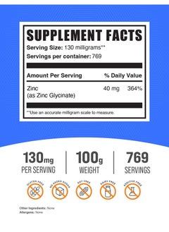 BulkSupplements.com Zinc Glycinate Powder - Zinc Supplement, Zinc 40mg, Zinc Glycinate Supplement for Immune Support - Gluten Free, 130mg per Serving, 100g (3.5 oz) (Pack of 1) - pzsku/ZEEAAEACC490DFE48D5DDZ/45/_/1739864093/fc811f98-8a88-4e5b-ae16-2fb644de5ecc