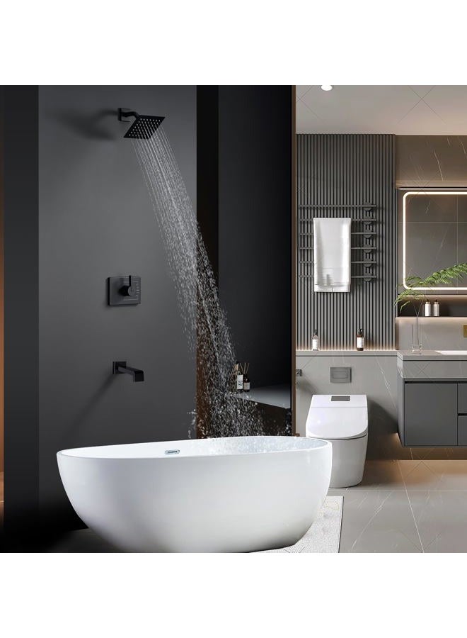 SOOOHOT Matte Black Shower Fixtures, Black Shower Faucet Set with 6 Inch Matte Black Shower Head and Tub Spout, Black Shower Head and Handle Set (Valve Included) - Image 2