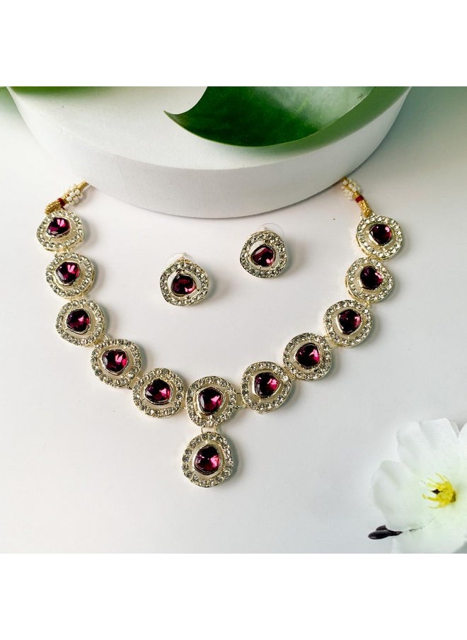 I Jewels I Jewels Gold Plated Traditional Stone Choker Necklace Jewellery With Earring Set For Women/Girls (IJ381Wi)  - Image 2