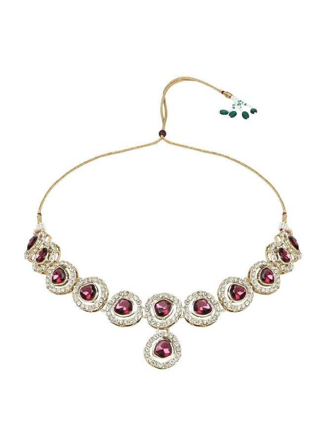 I Jewels I Jewels Gold Plated Traditional Stone Choker Necklace Jewellery With Earring Set For Women/Girls (IJ381Wi)  - Image 4