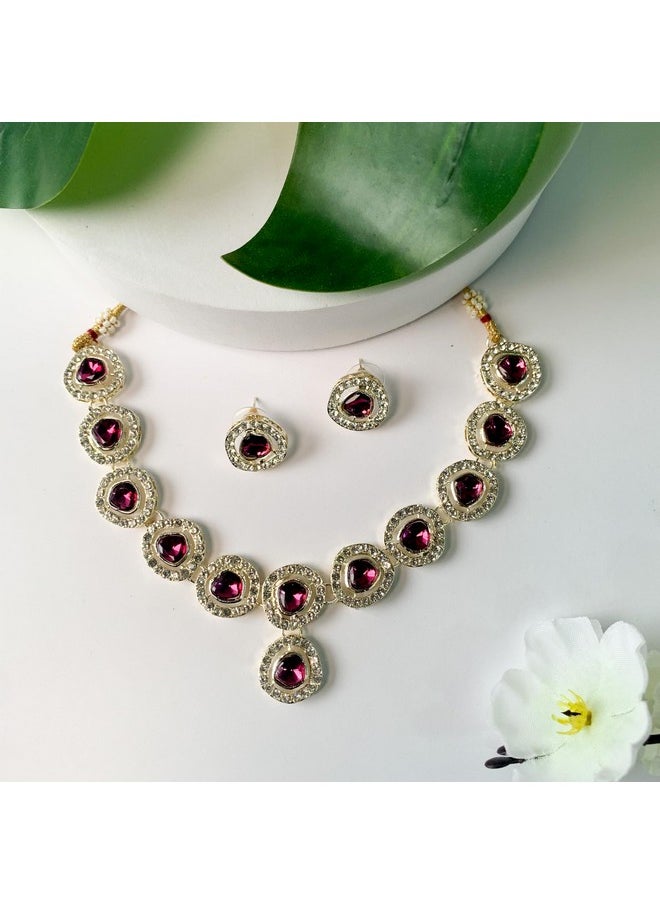 I Jewels I Jewels Gold Plated Traditional Stone Choker Necklace Jewellery With Earring Set For Women/Girls (IJ381Wi)  - Image 3