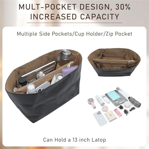 Doxo New DupontPaper Purse Organizer Insert Compatible with Longchamp Le Pliage L Handbag Insert, Lightweight Waterproof Le Pliage Large Organizer(Black&Brown, Large) - Image 5