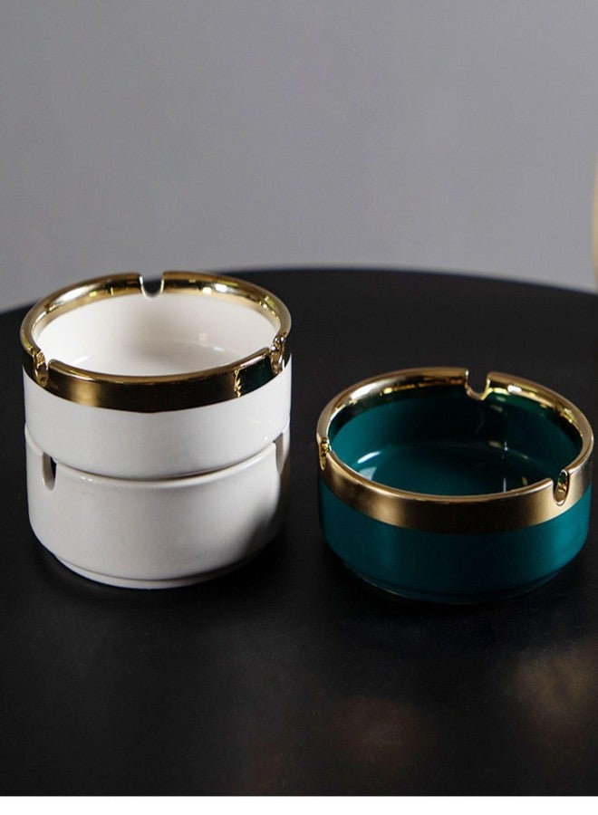 Saim Ceramic Cigar Ashtray for Men - Retro Round Desktop Ash Tray with Gold Edge, Anti-Slip Bottom, for Home Office Patio Outdoor Smoking (White) - Image 5