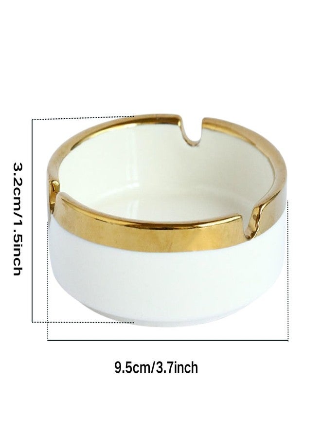 Saim Ceramic Cigar Ashtray for Men - Retro Round Desktop Ash Tray with Gold Edge, Anti-Slip Bottom, for Home Office Patio Outdoor Smoking (White) - Image 2