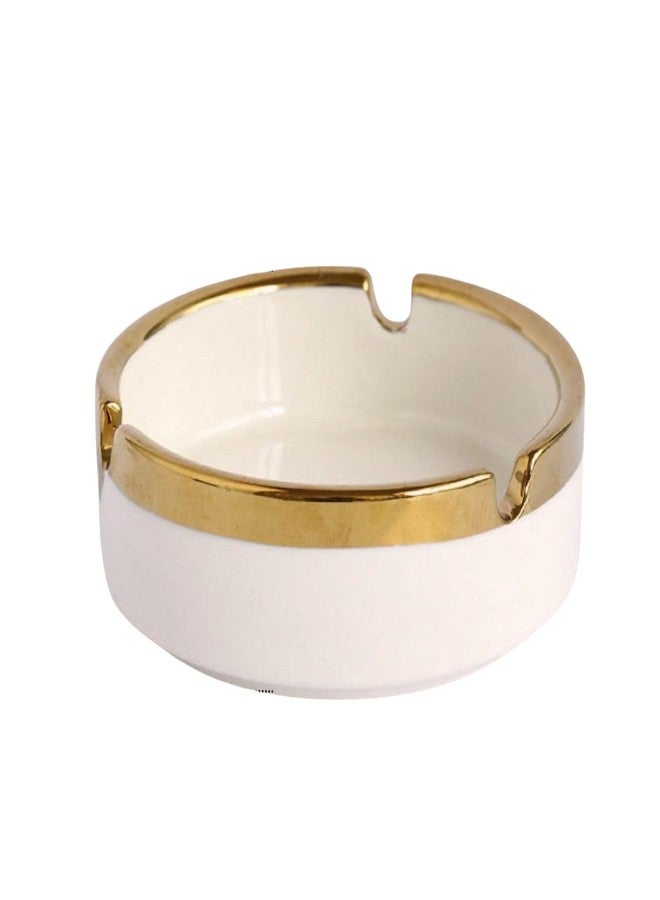 Saim Ceramic Cigar Ashtray for Men - Retro Round Desktop Ash Tray with Gold Edge, Anti-Slip Bottom, for Home Office Patio Outdoor Smoking (White) - Image 1