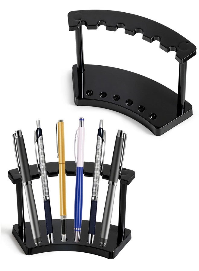 Xelsluthe 2 Pieces Pen Display Stand, Fountain Pen Holder, 6-Slot Pens Display Rack Organizer for Makeup Brush, Eyebrow Pencil, Office, Home, And Store, Black - Image 1