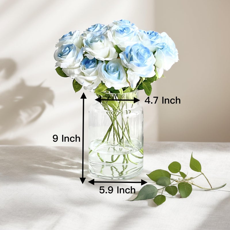 BLOFLO STU BLOFLO Clear Glass Vase, 9 Inch Large Glass Vase for Flowers, Modern Thick Glass Flower Vases for Centerpieces, Decorative Glass Cylinder Hydroponic Vase for Wedding, Home, Office (Clear, 9Inch) - Image 4