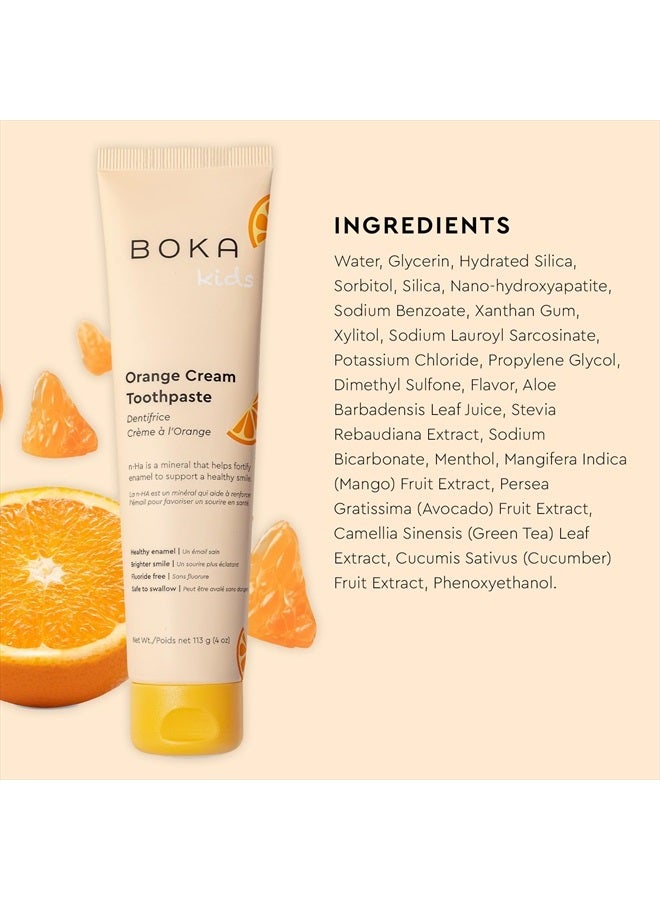 BOKA Fluoride Free Toothpaste- Nano Hydroxyapatite, Remineralizing, Sensitive Teeth, Whitening- Dentist Recommended for Adult, Kids Oral Care- Orange Cream Flavor, 4oz 1Pk - US Manufactured - Image 3
