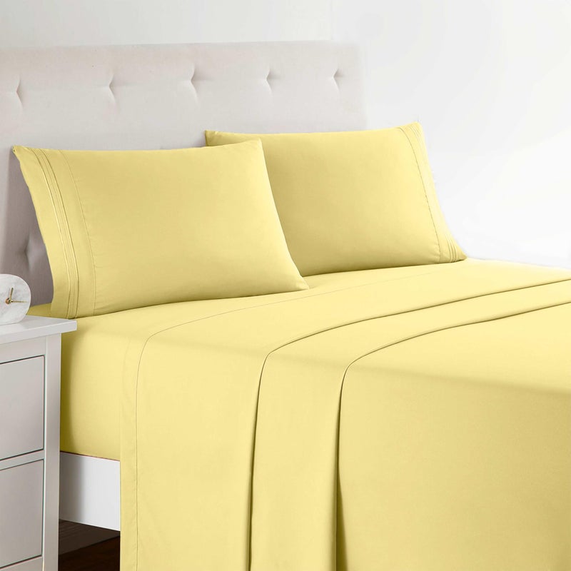 Clara Clark Bed Sheets, Premier 1800 Series 4 Piece Bed Sheet Set, Deep Pocket, Wrinkle, Fade, Stain Resistant, Luxury Soft Bedding Sheets & Pillowcases, King, Custard Mellow - Image 1