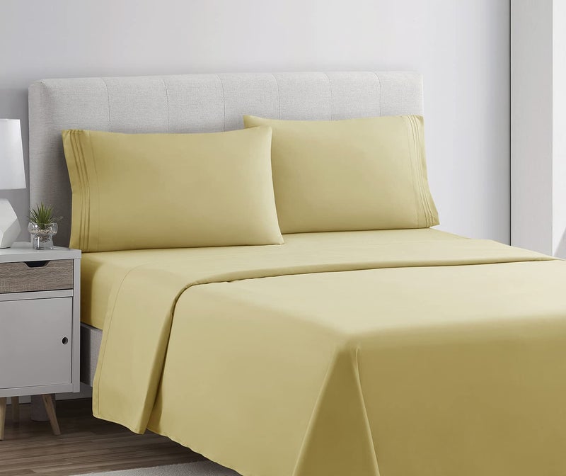 Clara Clark Bed Sheets, Premier 1800 Series 4 Piece Bed Sheet Set, Deep Pocket, Wrinkle, Fade, Stain Resistant, Luxury Soft Bedding Sheets & Pillowcases, King, Custard Mellow - Image 2