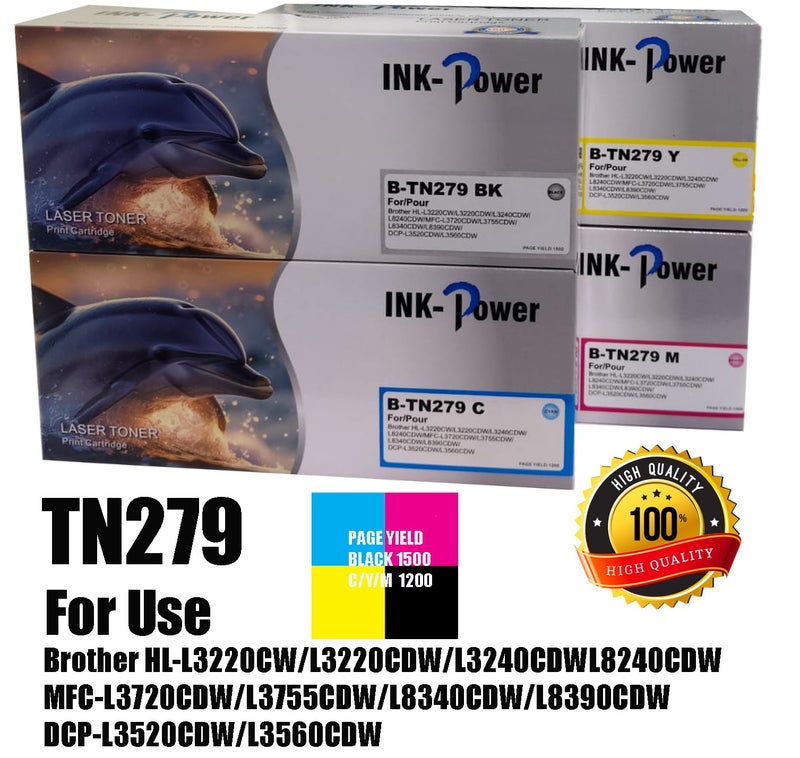 اينك باور خرطوشة حبر TN279 TN-279 لطابعات Brother HLL3220CDW L3240CDW L8240CDW MFC-L8340CDW L8390CDW. أربعة ألوان: أسود، سماوي، أصفر، أرجواني. - Image 1