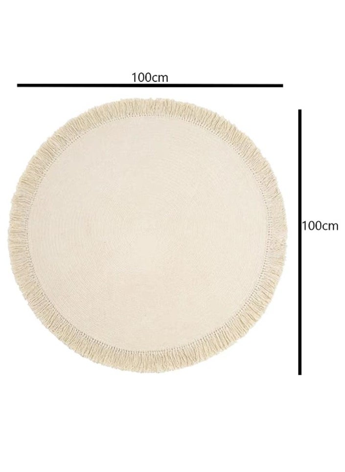 HOME TASTE TOMSUN Fabric Area Rug Natural Beige Circular Area Mat with Fringed Edge Eco-Friendly for Living Room, Bedroom, or Dining Room  - Image 2