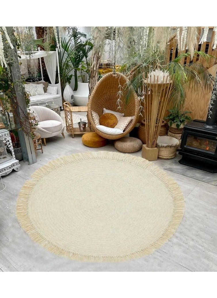 HOME TASTE TOMSUN Fabric Area Rug Natural Beige Circular Area Mat with Fringed Edge Eco-Friendly for Living Room, Bedroom, or Dining Room  - Image 3