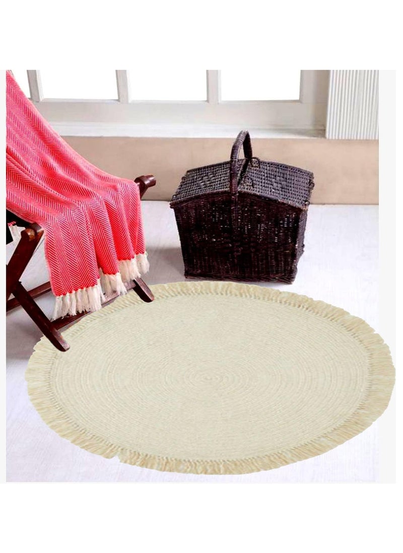 HOME TASTE TOMSUN Fabric Area Rug Natural Beige Circular Area Mat with Fringed Edge Eco-Friendly for Living Room, Bedroom, or Dining Room  - Image 5
