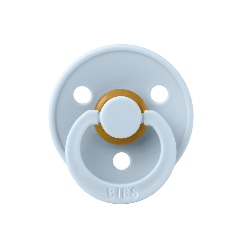 BIBS Pacifier Colour | Round Nipple Baby Pacifier | BPA Free Natural Rubber Latex Soother | Made in Denmark | Size 1 (0-6 months) Baby Blue - Flow Pack