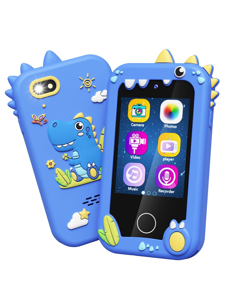 Kikapabi Kids Smart Phone - Toddler Touchscreen Toy with HD Dual Camera | Dinosaur Travel Play Phone for Boys & Girls Ages 3-10, Birthday (Blue) - Image 1