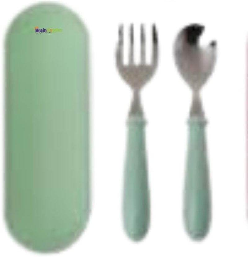 BrainGiggles Kids Cutlery Set with Case, Round Edge Stainless Steel, BPA Free Spoon & Fork, Hygienic 304 Stainless Steel for School, Picnic, Outing (Pack of 3, Blue Pink & Green) - Image 3
