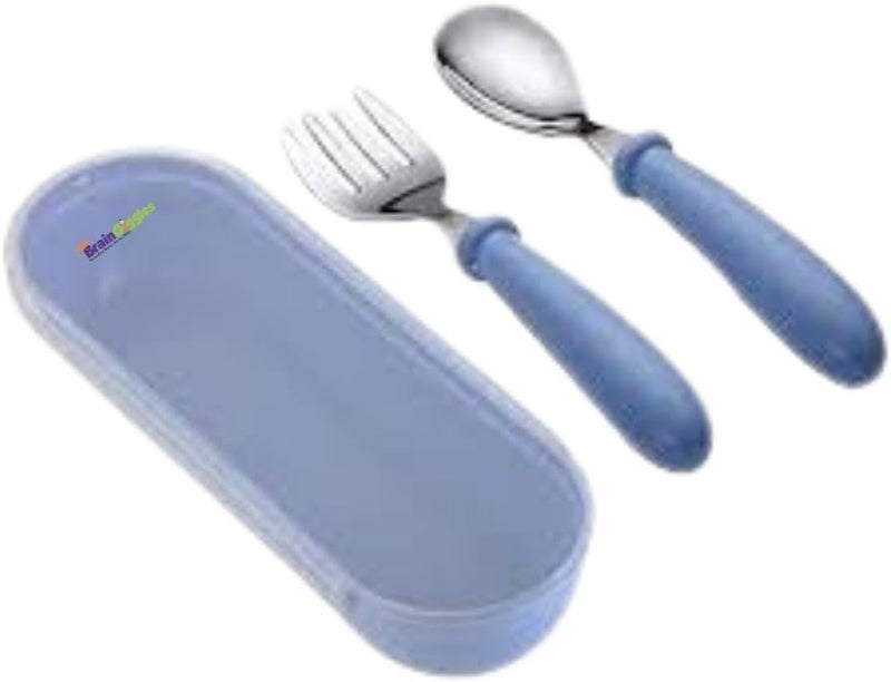 BrainGiggles Kids Cutlery Set with Case, Round Edge Stainless Steel, BPA Free Spoon & Fork, Hygienic 304 Stainless Steel for School, Picnic, Outing (Pack of 3, Blue Pink & Green) - Image 2