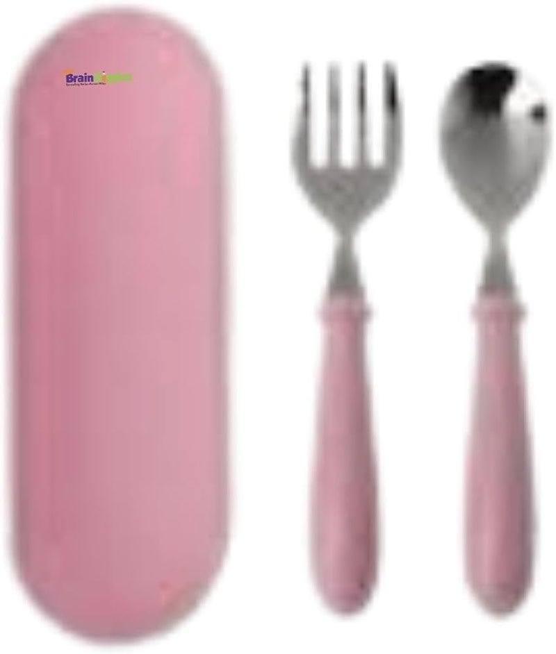 BrainGiggles Kids Cutlery Set with Case, Round Edge Stainless Steel, BPA Free Spoon & Fork, Hygienic 304 Stainless Steel for School, Picnic, Outing (Pack of 3, Blue Pink & Green) - Image 5