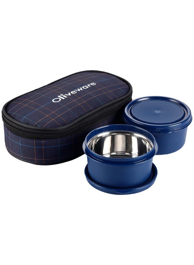 SOPL-OLIVEWARE Oliveware Deniz Lunch Box, 2 Inner Steel Containers (450 ml Each), Leak Proof & Microwave Safe, Insulated Fabric Bag, Full Meal & Easy to Carry (Blue) - Image 1