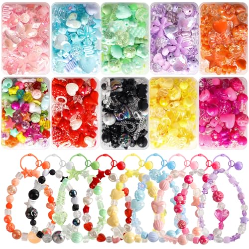 RYKOMO 550-650PCS Assorted Acrylic Beads Flower Sweetheart Butterfly Candy Acrylic Kawaii Aesthetic Cute Beads for Bracelets DIY Jewelry Making (10 Candy Colors) - Image 1