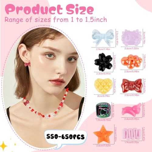 RYKOMO 550-650PCS Assorted Acrylic Beads Flower Sweetheart Butterfly Candy Acrylic Kawaii Aesthetic Cute Beads for Bracelets DIY Jewelry Making (10 Candy Colors) - Image 2