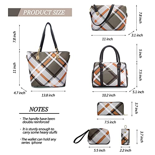 2E-youth Purses And Handbags For Women Satchel Shoulder Bag Top Handle Tote Bag Hobo Purses Set (2C-gezi6-brown) - Image 3