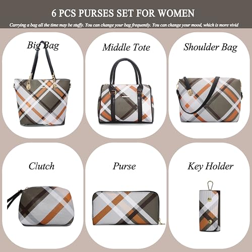 2E-youth Purses And Handbags For Women Satchel Shoulder Bag Top Handle Tote Bag Hobo Purses Set (2C-gezi6-brown) - Image 2