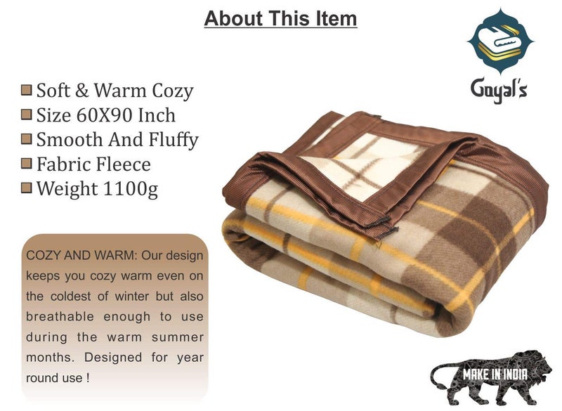 Goyal's ® Check Fleece AC Blanket (Microfibre, Multicolor, Size- 60x90 in) - Brown & Off White - Image 3