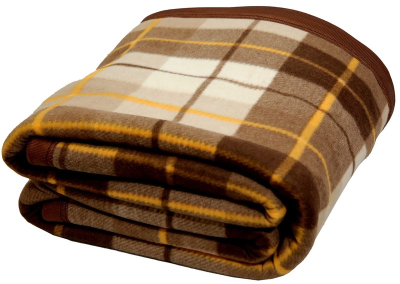 Goyal's ® Check Fleece AC Blanket (Microfibre, Multicolor, Size- 60x90 in) - Brown & Off White - Image 1