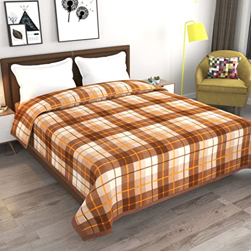 Goyal's ® Check Fleece AC Blanket (Microfibre, Multicolor, Size- 60x90 in) - Brown & Off White - Image 2