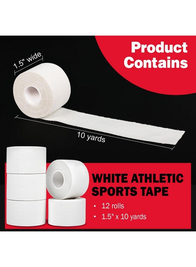 AZEN 12 Pack Athletic Sports Tape, Athletic & Medical Trainers & First Aid Tape for Injuries, Wrist Ankle Finger Tape, Easy to Tear & No Sticky Residue, 1.5 in X 10 Yards (White) - Image 2