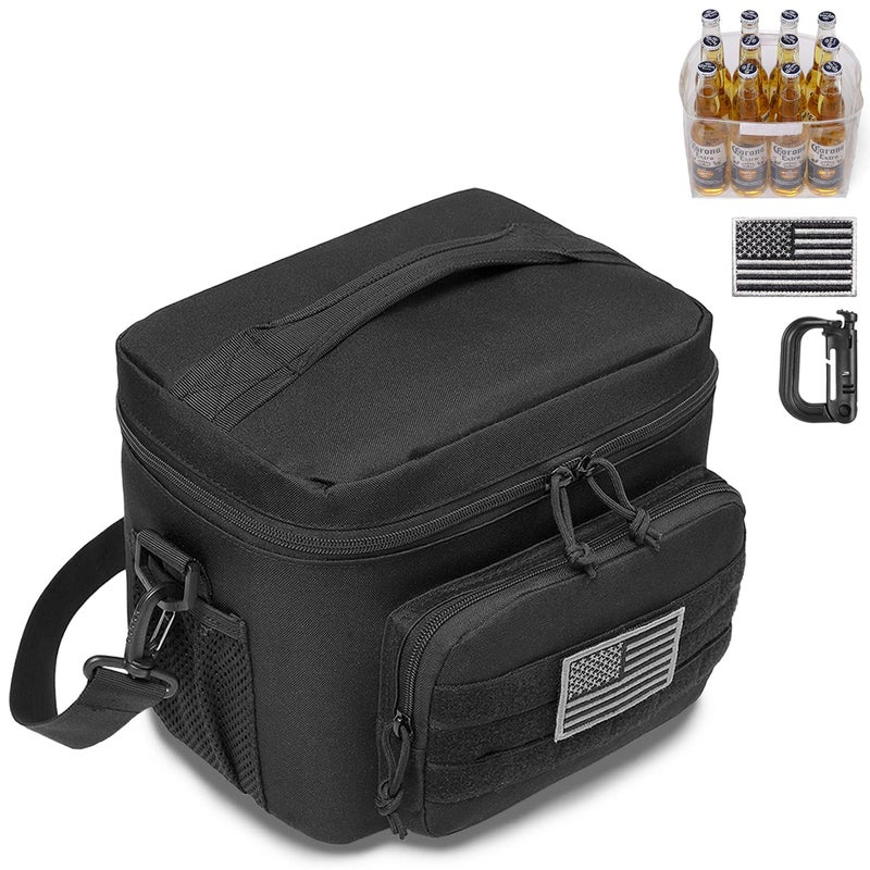 DBTAC Tactical Lunch Bag for Men Women, 12 Cans Insulated Lunch Box for Adult | 9L Leakproof Lunch Cooler Tote for Work Office Outdoor Travel | Soft Easy To Clean Liner x2, Black - Image 1