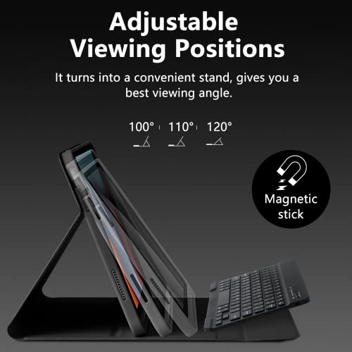 MMK iPad A16 Case (2025, 11"), iPad 10th Generation Case with Keyboard (2022, 10.9"), Wireless Detachable Keyboard, Pencil Holder (Black) - Image 3