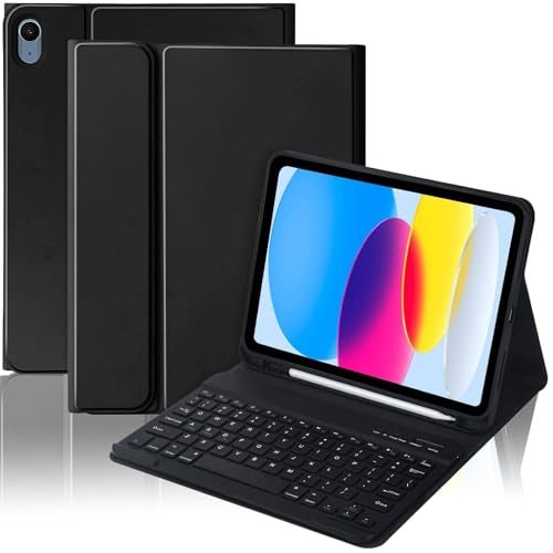 MMK iPad A16 Case (2025, 11"), iPad 10th Generation Case with Keyboard (2022, 10.9"), Wireless Detachable Keyboard, Pencil Holder (Black) - Image 1