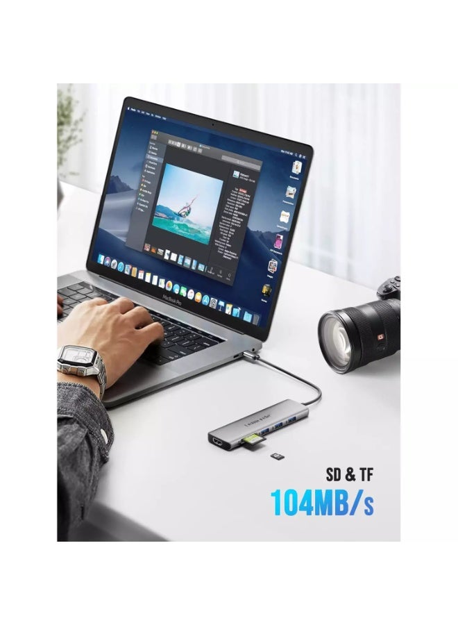 ليموريلي محول متعدد المنافذ 8 في 1 بمنفذ USB-C، مزود بمنفذ HDMI بدقة 4K، وتقنية توصيل طاقة بقدرة 100 واط، ومنفذ USB 3.0 بسرعة 5 جيجابت في الثانية، وقارئ بطاقات SD/TF، ​​متوافق مع MacBook Pro وXPS وChromebook وغيرها. - Image 3