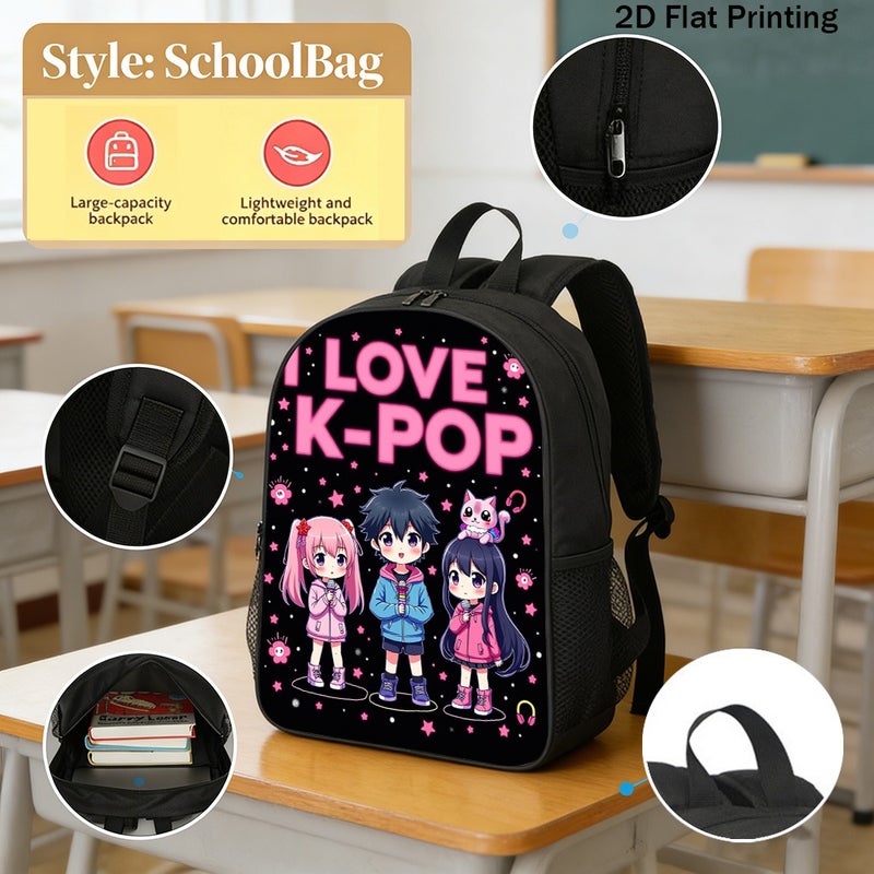 Fashion Cute Anime K pop Chibi Characters Backpack Durable Lightweight 2D Flat Print for weekend travel campus party for Teens - Image 2