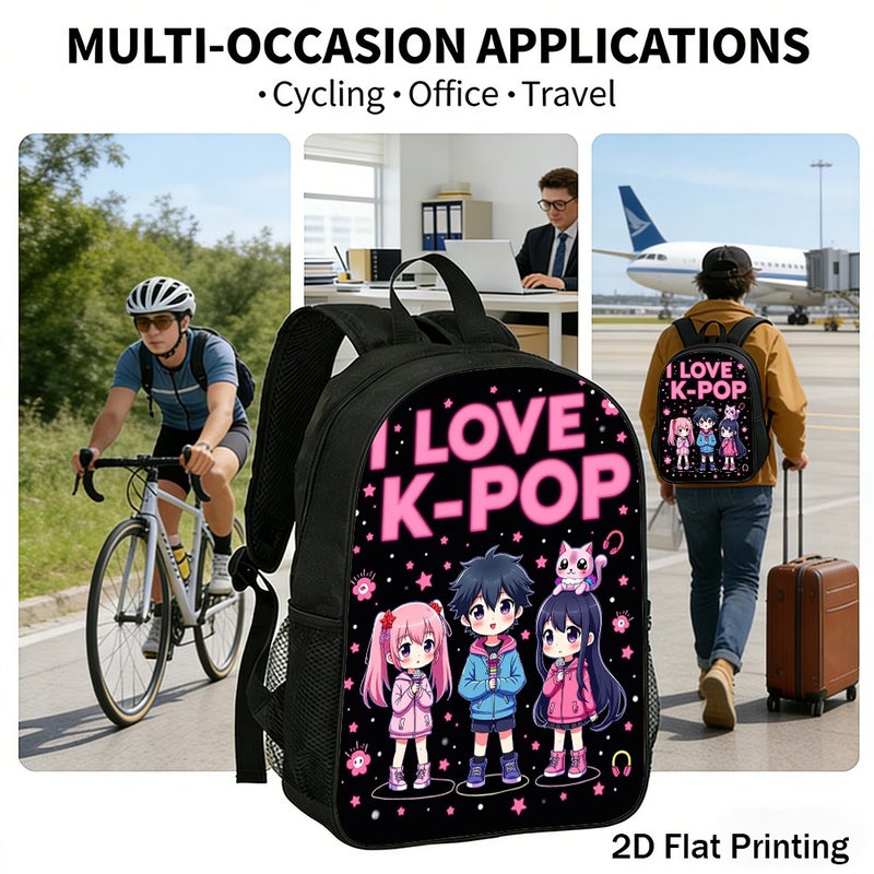 Fashion Cute Anime K pop Chibi Characters Backpack Durable Lightweight 2D Flat Print for weekend travel campus party for Teens - Image 5