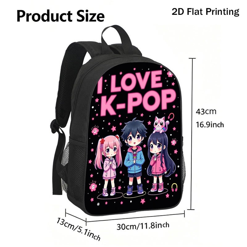 Fashion Cute Anime K pop Chibi Characters Backpack Durable Lightweight 2D Flat Print for weekend travel campus party for Teens - Image 3