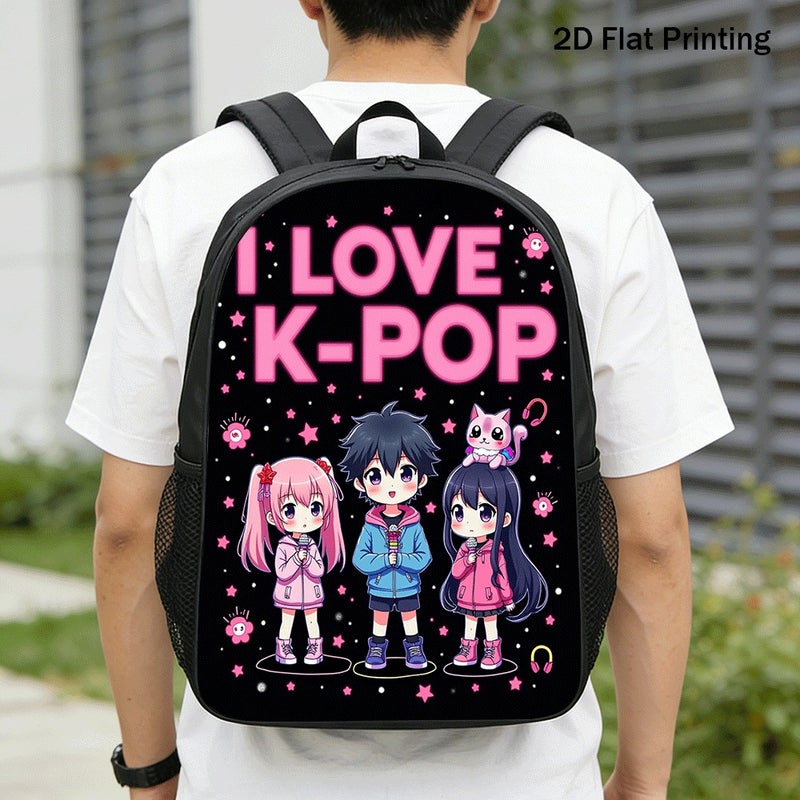 Fashion Cute Anime K pop Chibi Characters Backpack Durable Lightweight 2D Flat Print for weekend travel campus party for Teens - Image 1