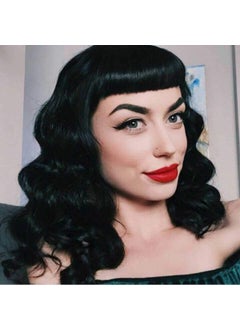 G&T Wig GT Wig Rockabilly Vintage Wigs for Women Short Black Wig with Bangs Shoulder Length Heat Resistant Short Curly Bettie Page Wigs for Cosplay  Daily Use 