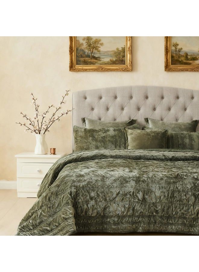 COCOPLOCEUS 3 Pieces Luxurious Velvet California King Quilts Set 106x118 Ruched Bedspread Coverlet Quilted Bedding Set with 2 Pillow Shams 20x36 Ultra Soft Comforter for All Season, Army Green - Image 1