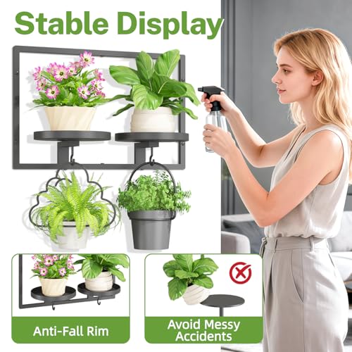 iDavosic.ly Wall Plant Picture Frame Holder with 2 Trays for Indoor, Metal Stand with Hanging Hooks, Floating Flower Display Decor, Space Saving & Easy to Assemble (Pots/Chains/Plants Not Included) - Image 3