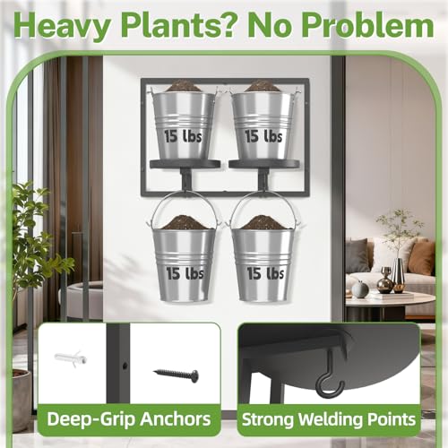 iDavosic.ly Wall Plant Picture Frame Holder with 2 Trays for Indoor, Metal Stand with Hanging Hooks, Floating Flower Display Decor, Space Saving & Easy to Assemble (Pots/Chains/Plants Not Included) - Image 4