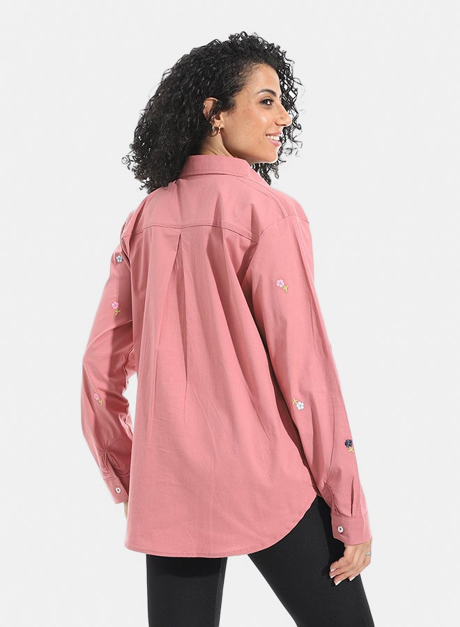 Andora Embrodired Long Sleeves Turned Down Collar Shirts _ Rose - Image 3