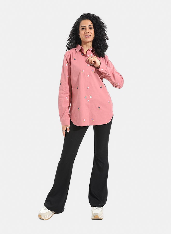 Andora Embrodired Long Sleeves Turned Down Collar Shirts _ Rose - Image 5