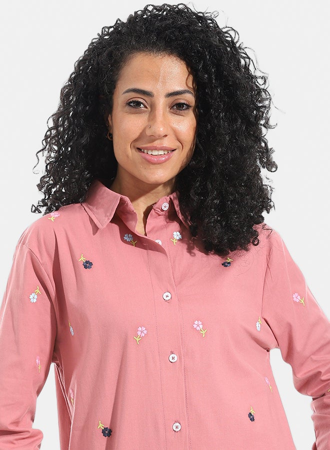 Andora Embrodired Long Sleeves Turned Down Collar Shirts _ Rose - Image 4